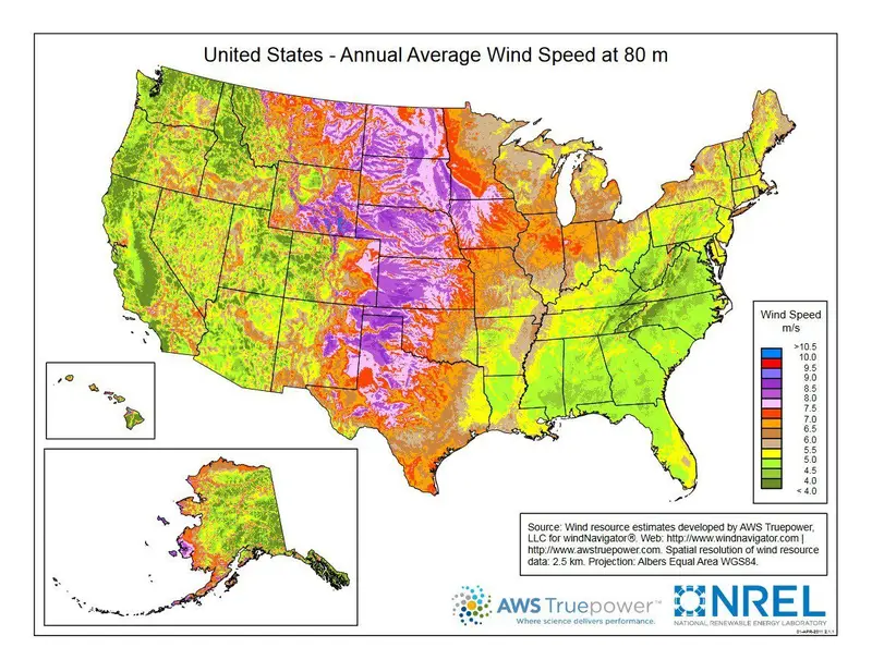 Map: Wind map of the USA