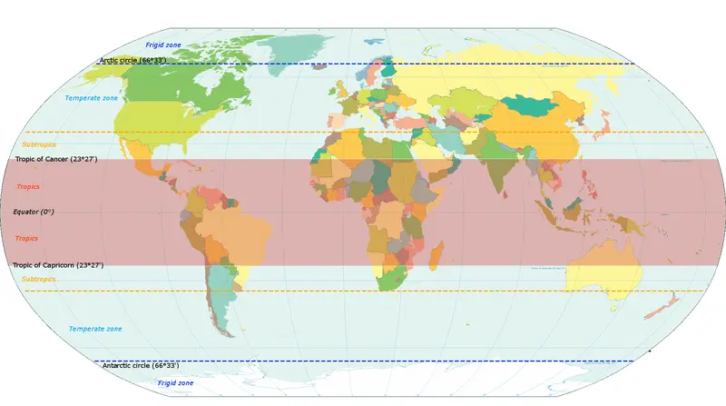 Map: World Map Indicating Tropics and Subtropics