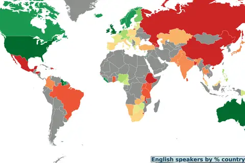 Map: World Map Percentage English Speakers by Country