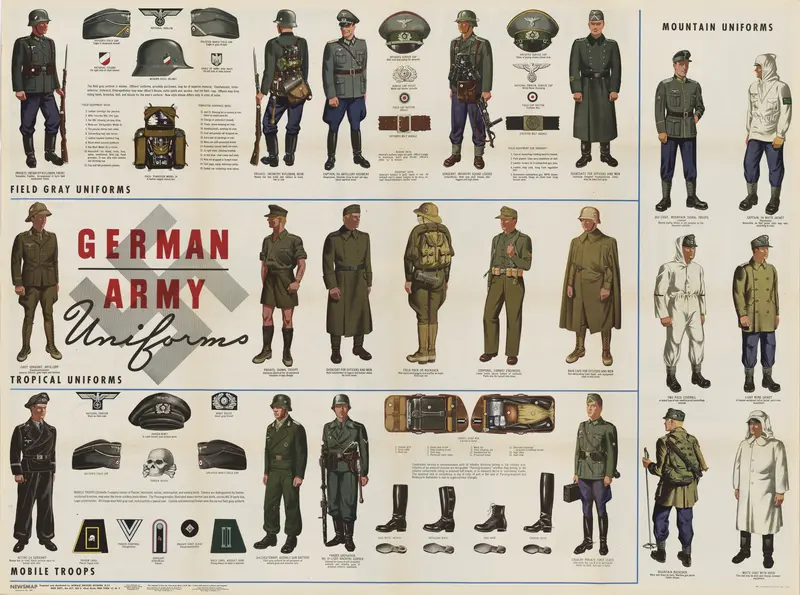 Map: Ww2 German Army Wehrmacht Uniforms Field Gray Mountain Tropical Mobile Troops Etc Newsmap Vol 2 No 40 19440124 Us Government National Archives Nara Unrestricted Public Domain 26Nm240 002