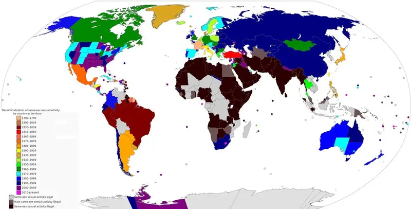 Map: Year of decriminalization of Homosexuality by country (or territory)