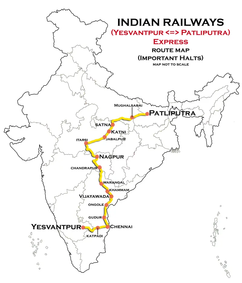 Map: Yesvantpur Patliputra Express Route Map
