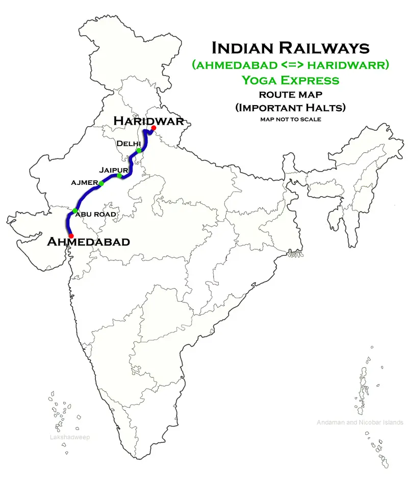 Map: Yoga Express Ahmedabad Haridwar Route Map