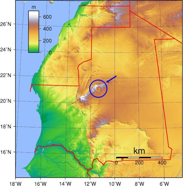 Richat Structure In Mauritania Topographic Map