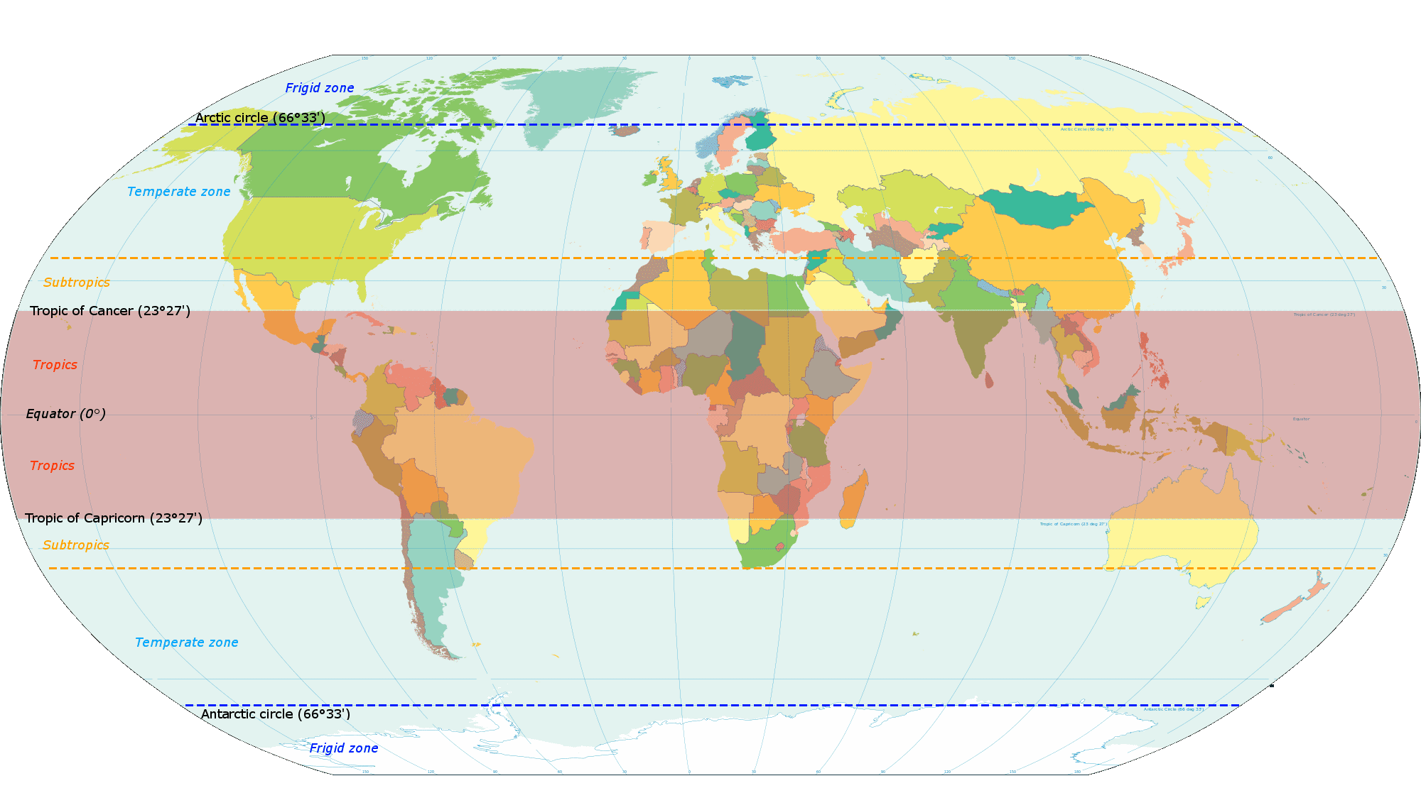 World Map Indicating Tropics And Subtropics